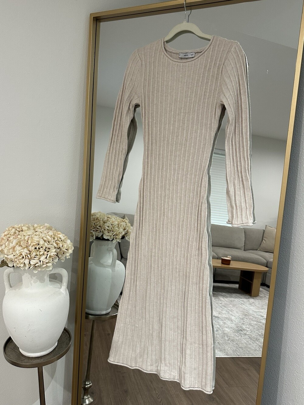 MANGO RIBBED KNIT DRESS Size S Long Sleeves